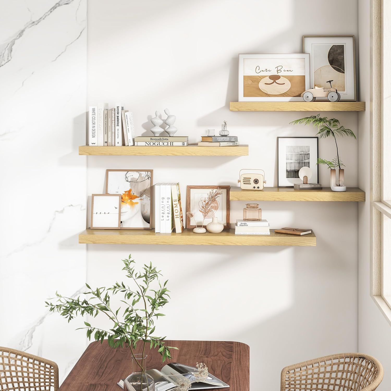 RICHFOCUS 40Inch Floating Shelves for Wall 2 Pack Shelves for Bedroom|Kitchen|Bathroom Wall Mounted Rustic Wood Floating Shelf with Invisible Brackets for Books|Storage|Decor, Oak Oak 40 Inch, Set of 2