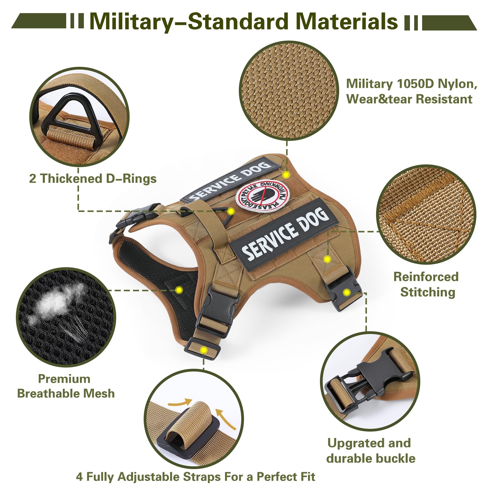 Belababy Tactical Anti Pull Dog Harness Small Medium Large, Adjustable Front Clip Service Dog Vest with Handle - Image 2
