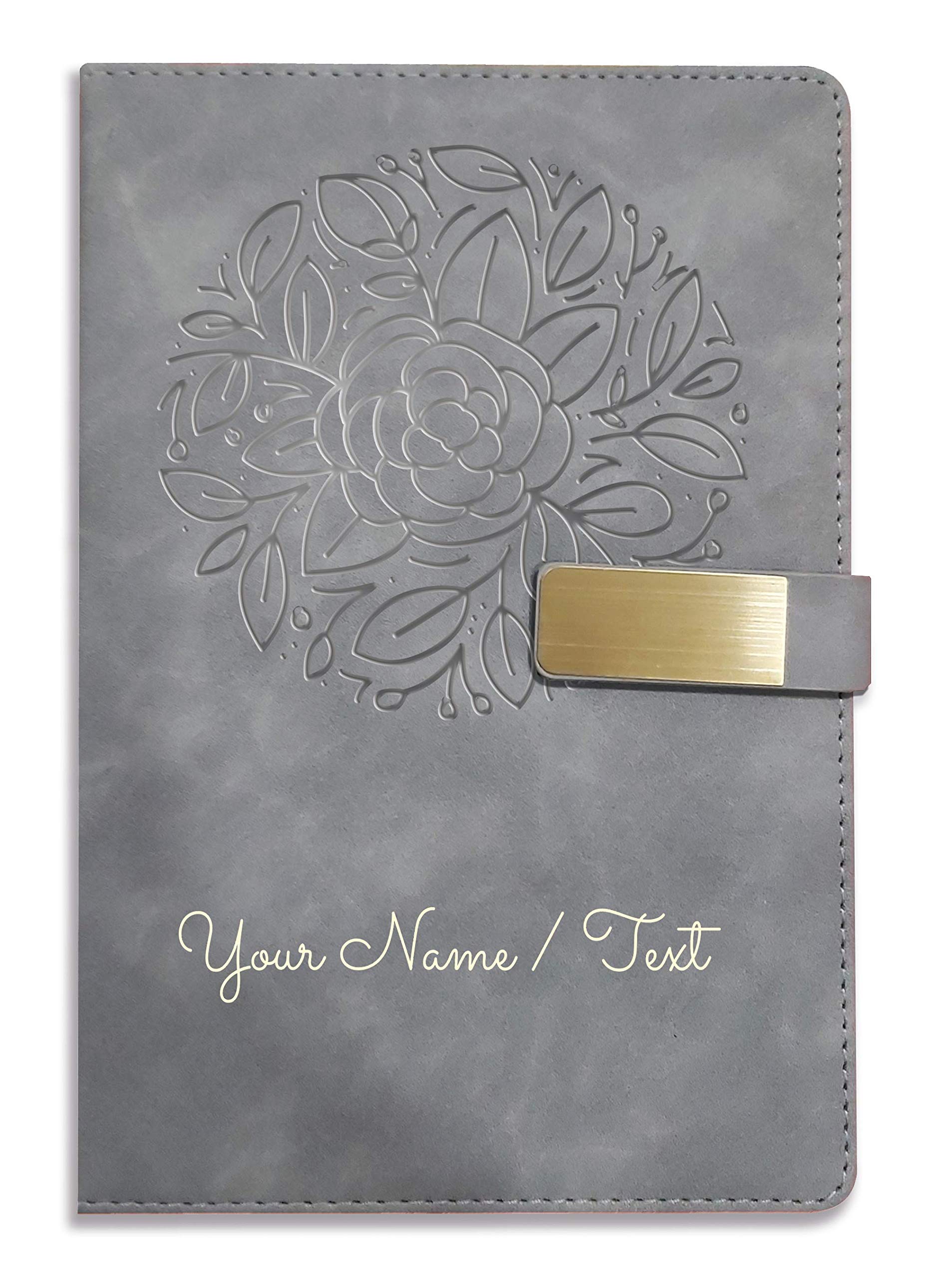 Brown Cloud Personalized Grey Velvet Finish Self design Leather Cover Notebook/Diary Ruled with Personalised/Customized Message/Quote/Name for Personal/Corporate Gift (GreyVLVT015) (1)