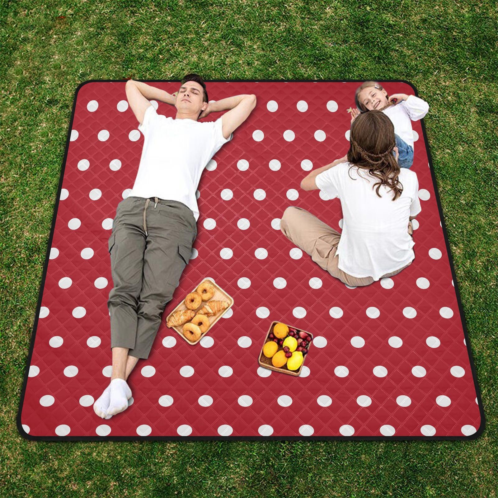Tapete de picnic con lunares blancos y rojos, mantas de picnic Oxford, manta de picnic enrollable