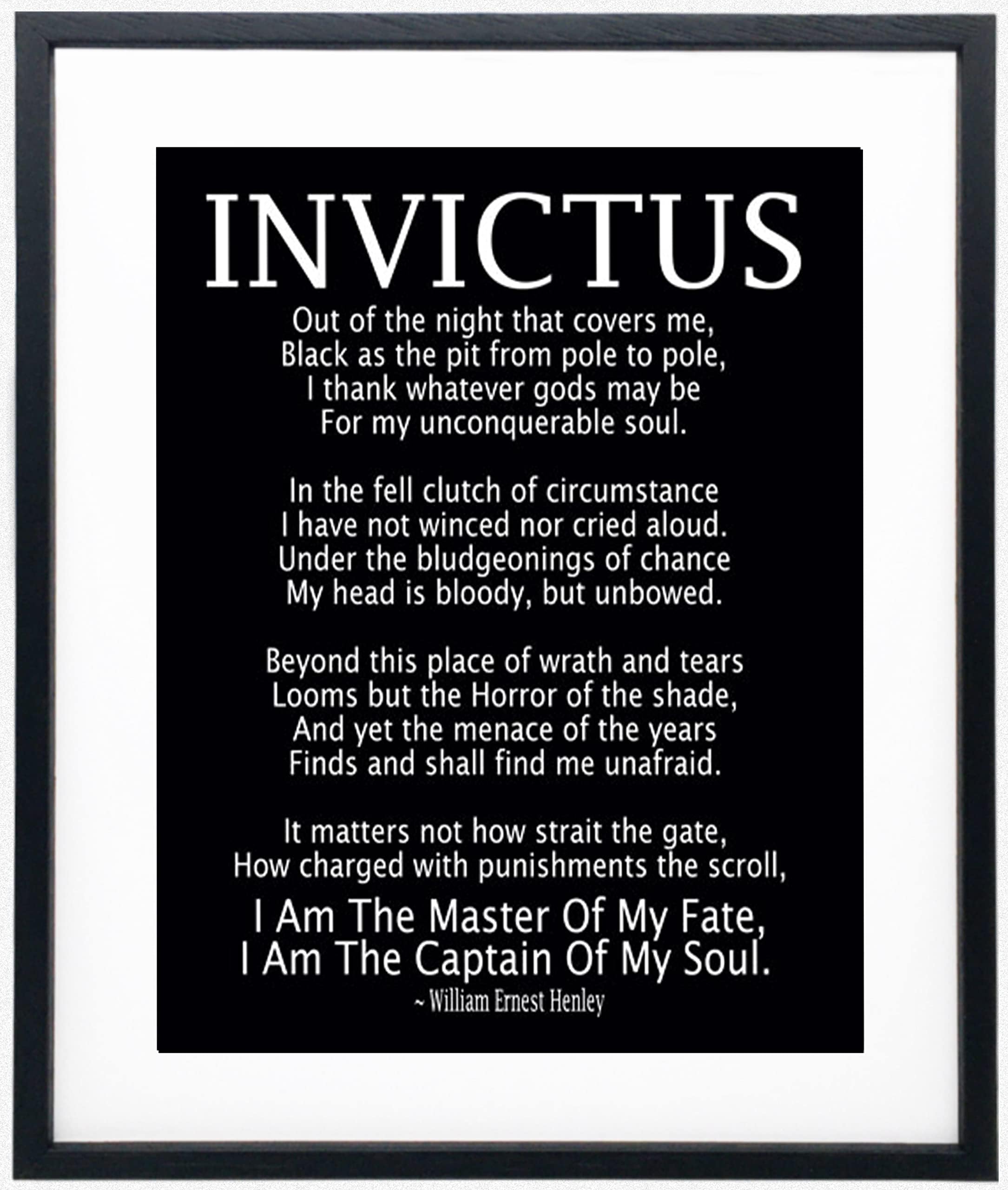 Invictus Poem Framed Art Print by William Ernest Henley/Invictus Inspirational Poem Quotes Home Decor, Motivational Gift Poster/Bedroom Poster/Home Office Positive Wall Art (Chalkboard Black)