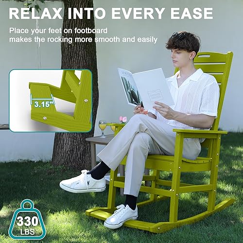 Miniatura 4 de Mecedora para exteriores con reposapiés extraíble para adultos, sillas mecedoras de patio con respaldo alto de HDPE, 330 libras, mecedoras de porche