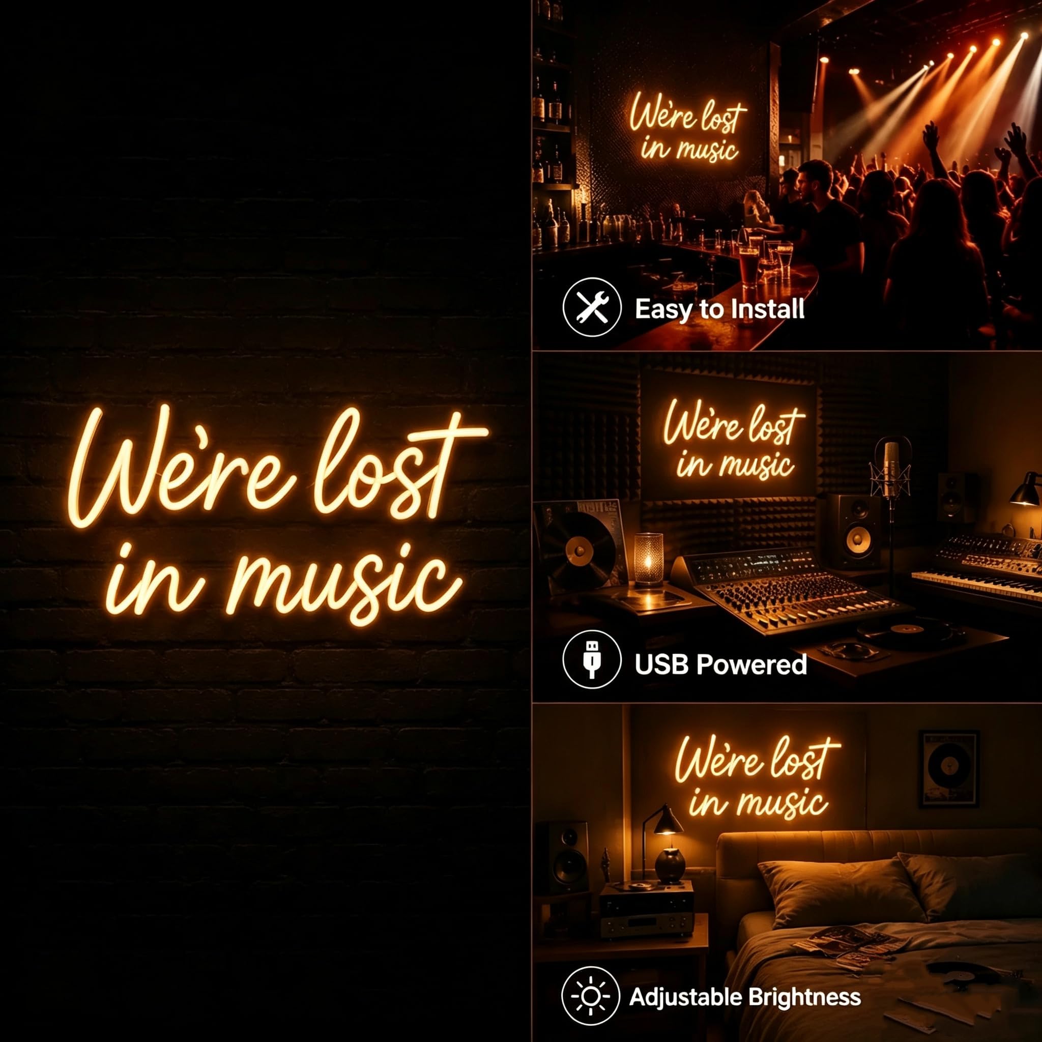 We're Lost In Music Insegna al neon dimmerabile bianco caldo LED neon lampada da parete alimentata USB segno luminoso per studio musicale, camera da letto, bar, sala registrazione, decorazione da