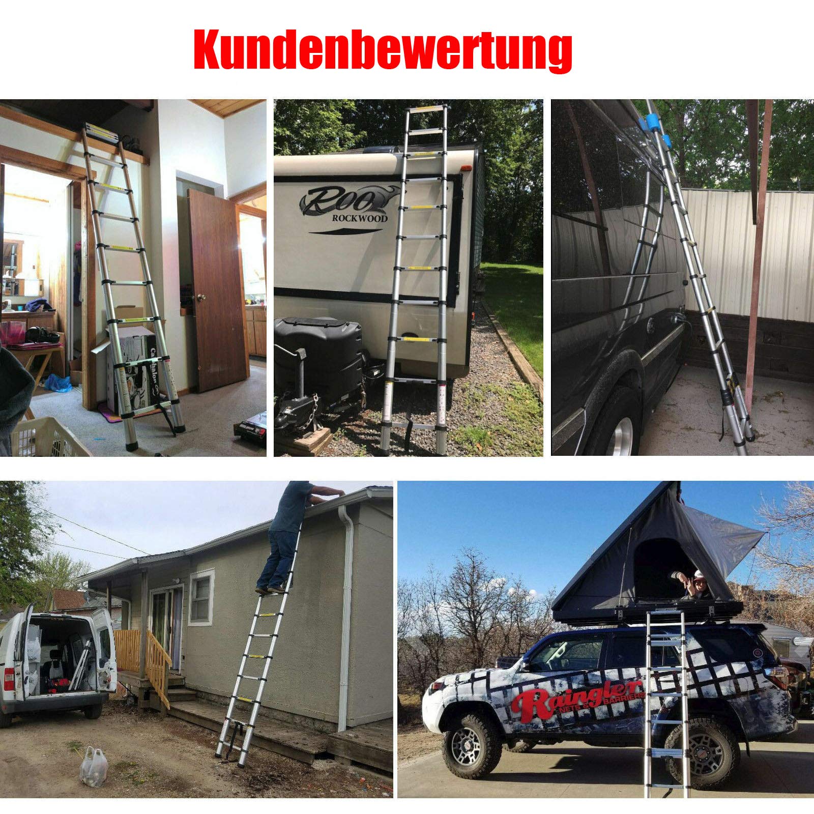 Teleskopleiter Klappleiter 3,2m Anti-Rutsch Mehrzweckleiter Ausziehbar Tragbare Edelstahl Leiter 150kg Belastbarkeit