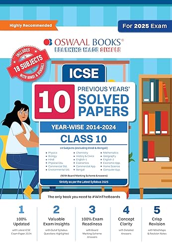 Oswaal ICSE 10 Previous Years' Solved Papers Class 10 |(18 Subjects including Hindi &amp; Bengali) (2025 Exams)