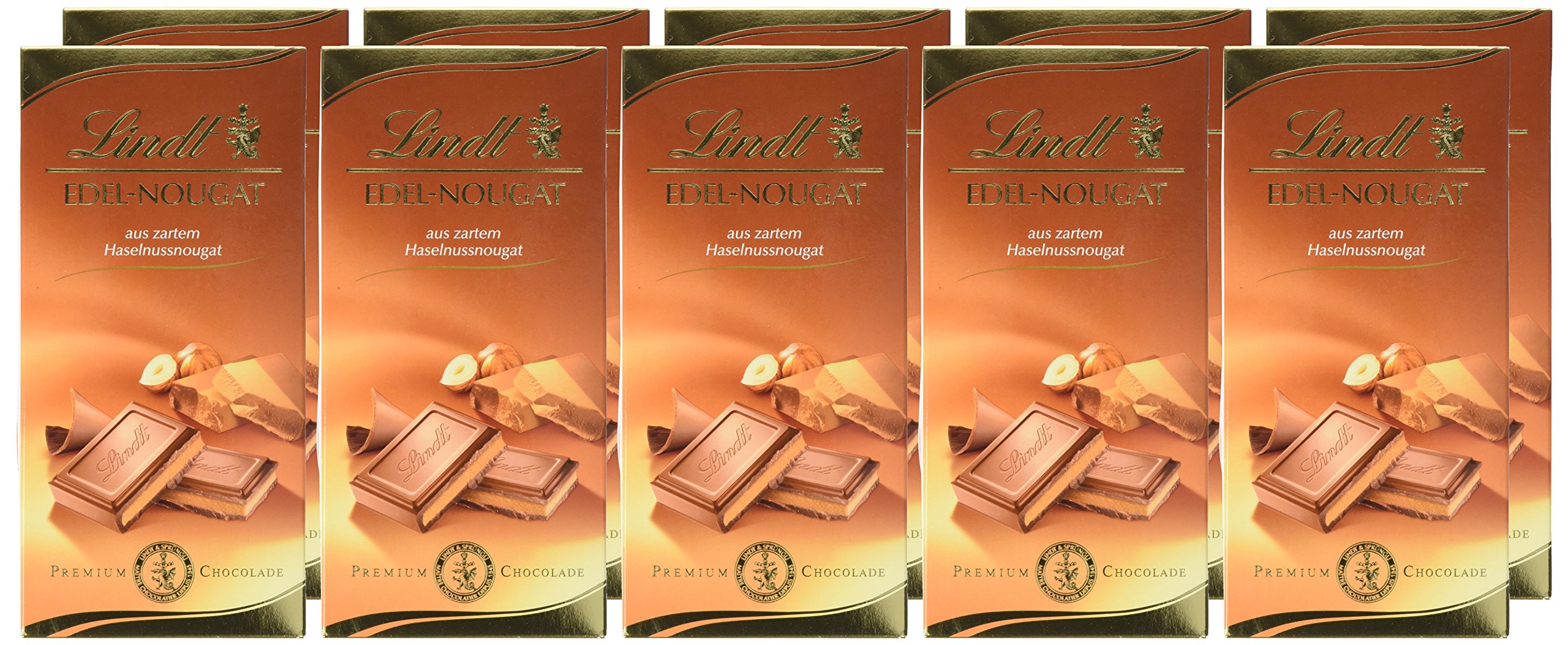 Lindt Schokolade Edel-Nougat | 10 x 100g Tafel | Vollmilch-Schokolade mit zartem Haselnuss-Nougat | Schokoladentafel | Schokoladengeschenk
