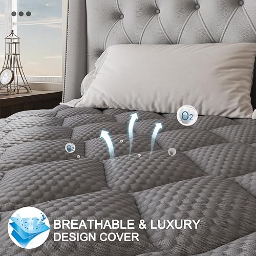 Miniatura 6 de Colchón híbrido King de 10 pulgadas, color gris, firmeza media para soporte de espalda y lumbar, prueba de 100 noches, colchones individuales con