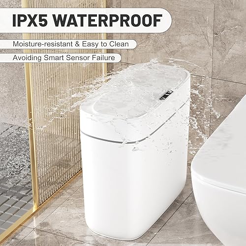 Miniatura 4 de Bote de basura de baño con sensor de movimiento de 3.5 galones con tapa, bote de basura automático pequeño e inteligente sin contacto, cubos de