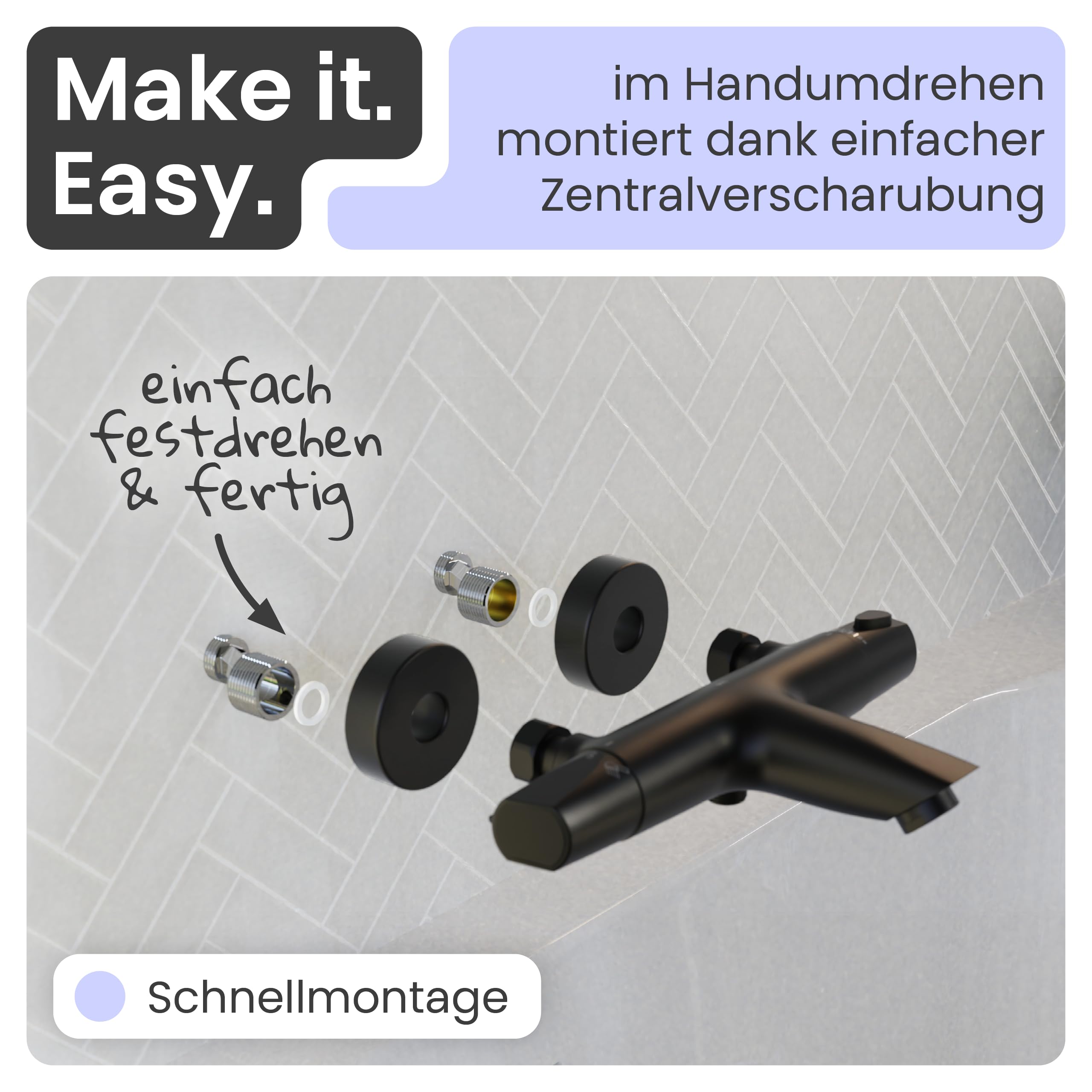 instmaier Beatrice | Wannenarmatur | Thermostat | Verbrühschutz | Schwarz | Wannenfüllarmatur | Thermostatarmatur | Wassersparen | Wannenarmatur Sicherheitssperre/ Verbrühschutz 38° | Einfache Montage