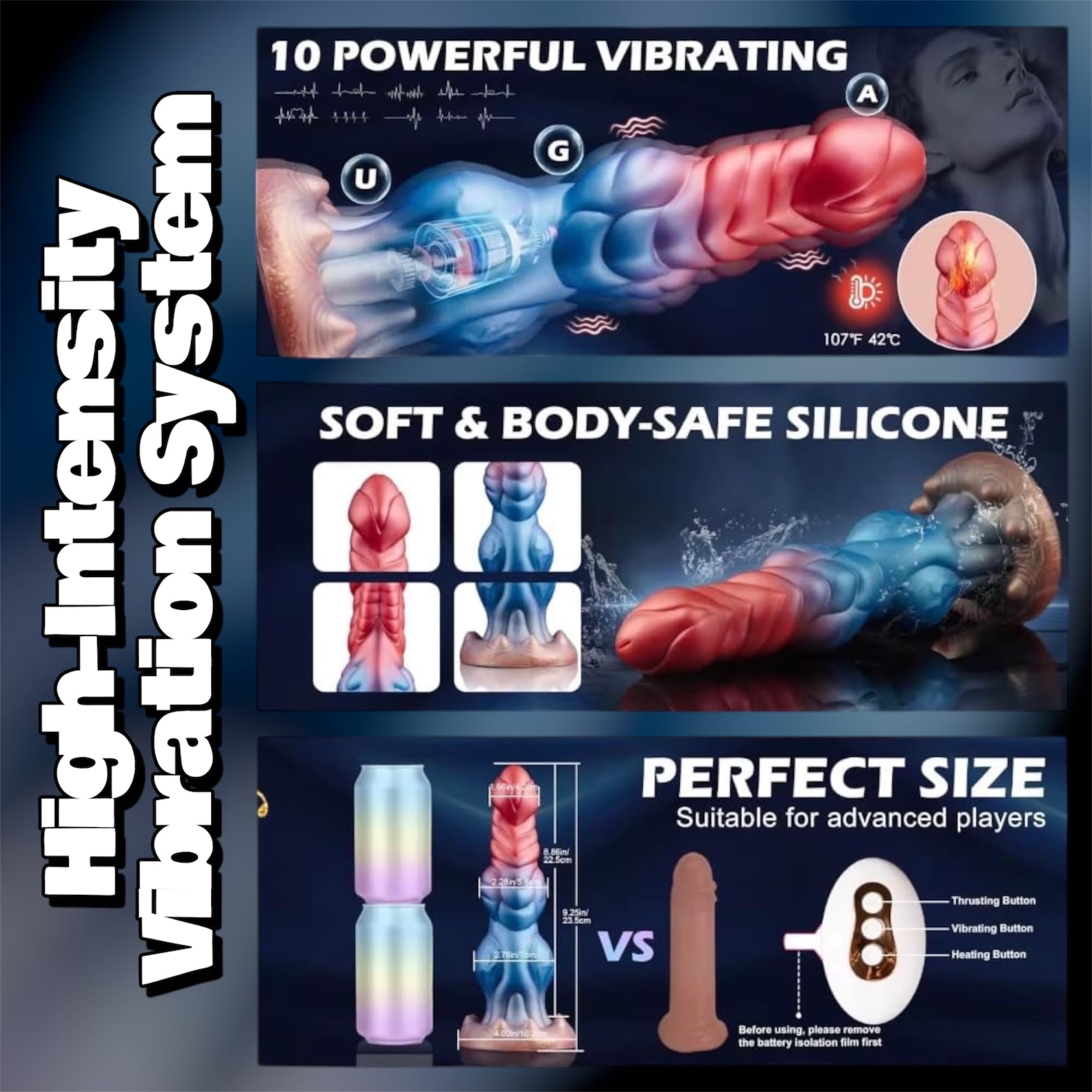 Mr. James Concepts – Fully Telescopic 4 – in – 1 G – Point Vibrator with telecomando – riscaldamento, movimento a spinta & Monster Knot Design – silicone premium sicuro per il corpo, ricarica