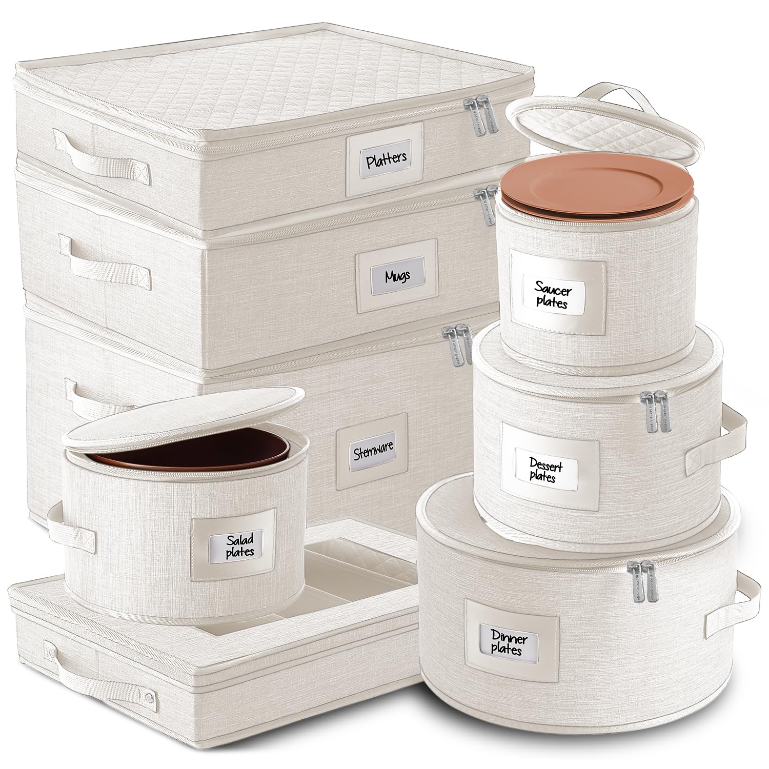 Hearth &amp; Harbor Fine China Storage Containers Hard Shell 8 Piece Set, Cream
