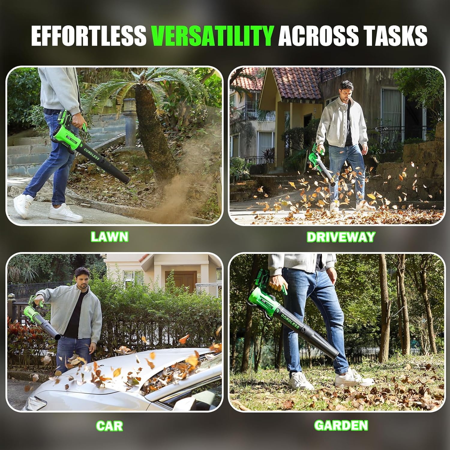 Leaf Blower Cordless with 2× 4.0Ah Batteries and Charger, 560CFM & 180MPH Lightweight Leaf Blower, 2 Speed Electronic Control, 20V Electric Blower for Driveway, Lawn & Yard Care - Image 6