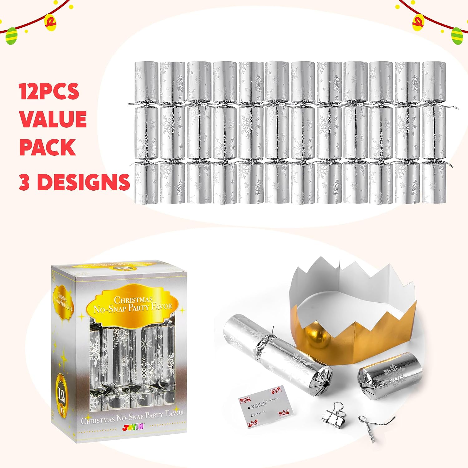 JOYIN 12 Pack Christmas Party Favors with Silver Snowflake Design, No-Snap Party Table Favors with Holiday Party Supplies for Kids and Adults, Christmas Parties, Dinners and Holidays image 4