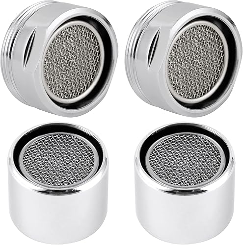 iFealClear Paquete de 4 aireadores de grifo, filtro aireador de fregadero de cocina de acero inoxidable con carcasa de latón macizo, rosca macho y