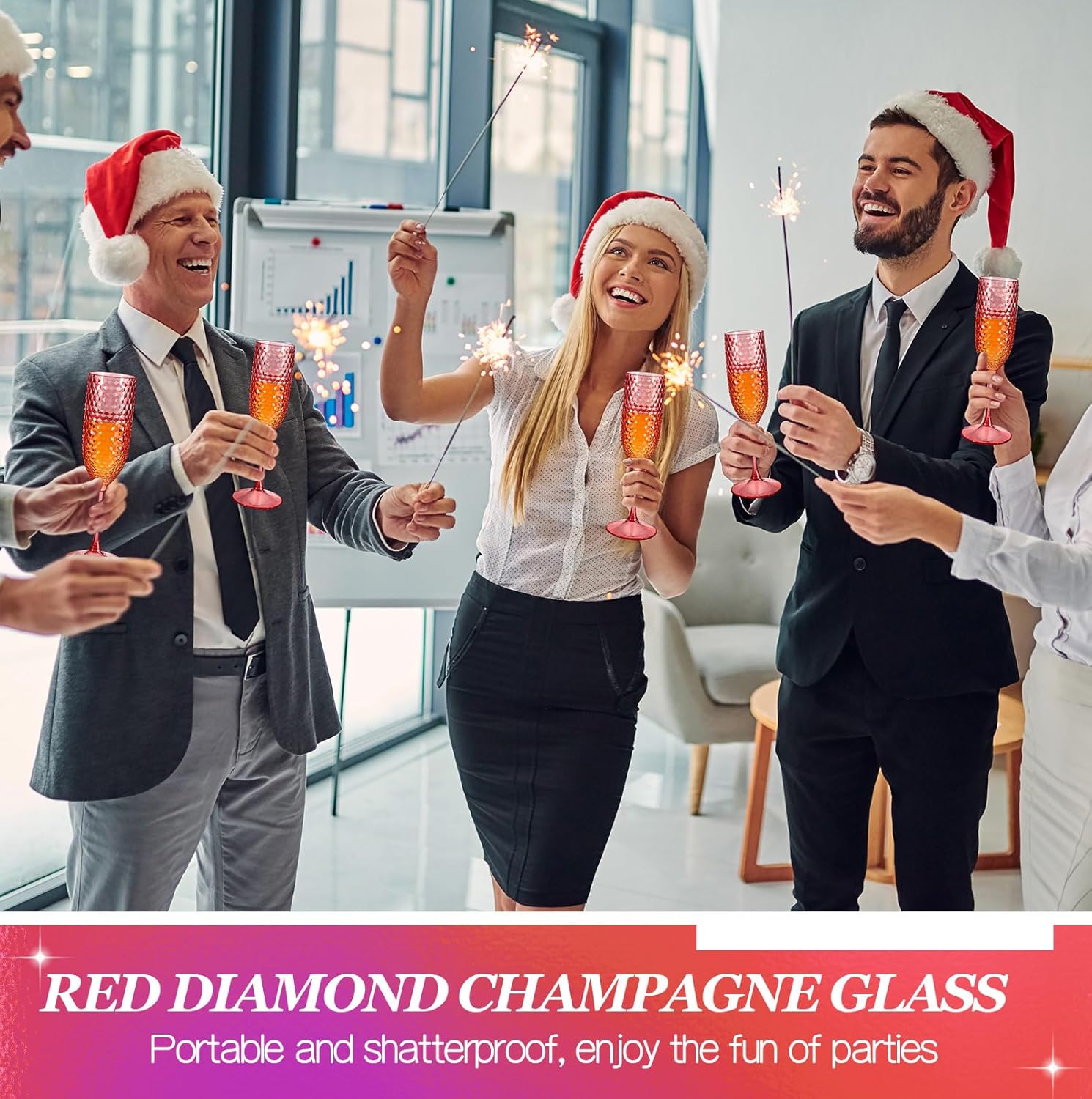 Remerry 16 Pcs Pink Plastic Champagne Flutes Vintage Champagne Glasses Bulk 5.5oz Mimosa Toasting Glasses Diamond Crystal Wine Cups Stemmed Reusable Drinking Cups for Christmas Winter New Years Party - Image 5