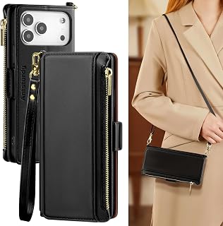 Antsturdy Crossbody Phone Wallet Case for iPhone 17 Pro,Black