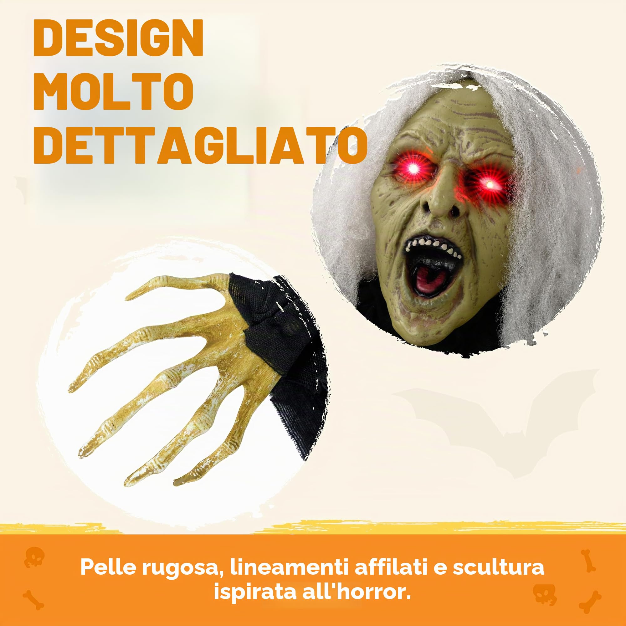 JOYIN Decorazione Innovativa Strega luminosa con effetto vocale funzione di attivazione del movimento e del suono per decorazioni da cortile Decorazione per Halloween