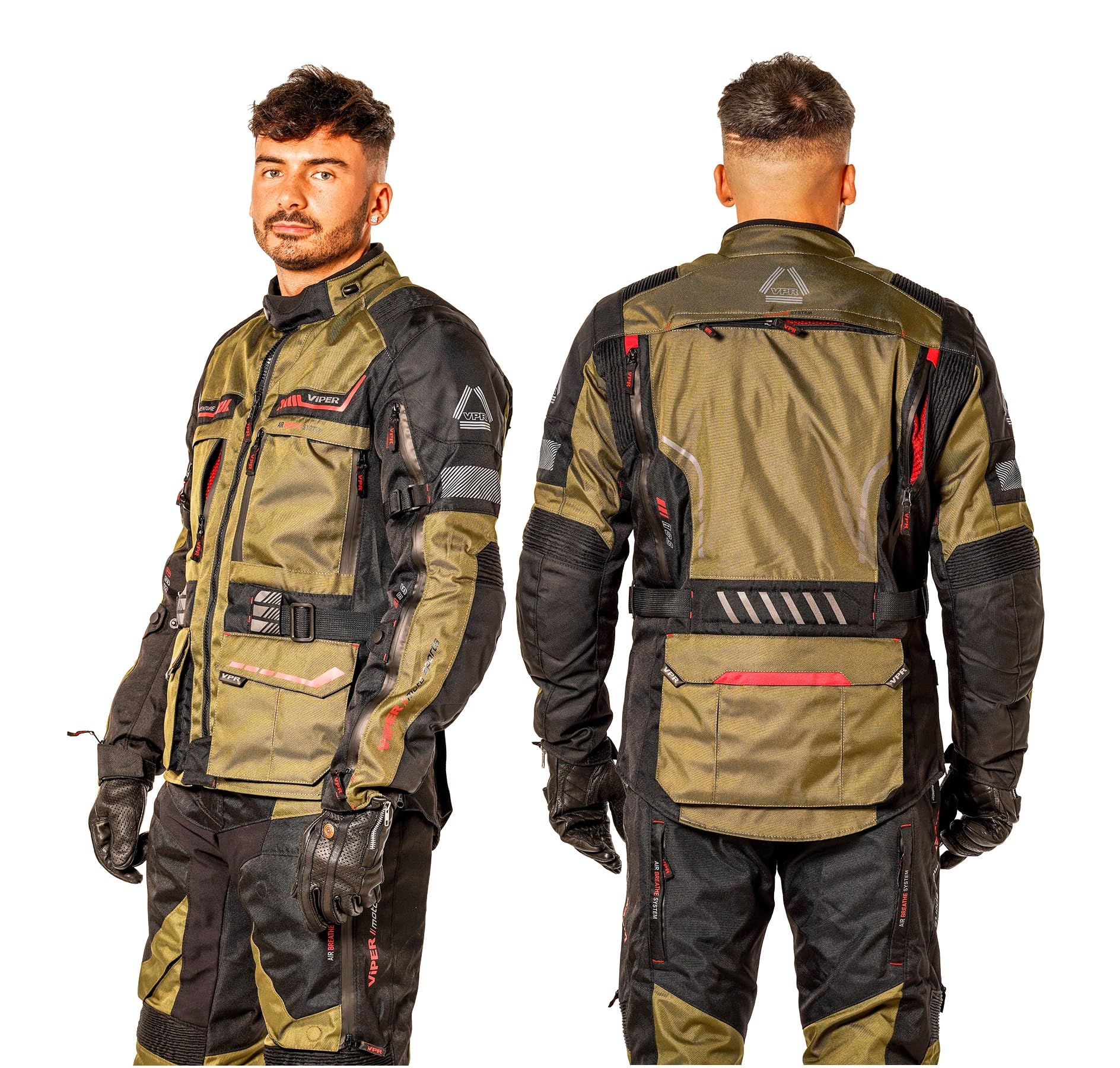 VPR ViPER Guard Adventure Men's Textile Jacket Motorbike Waterproof 600D Motorcycle Biker Jacket CE Armoured (Level A) with Removeable Linings Moped Riding Racing All Weather Protective Jackets (Olive
