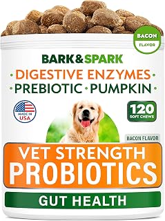 BARK&SPARK Vet Strength Dog Probiotics Chews - Diarrhea, Allergy, Constipation, Upset Stomach Relief, with Digestive Enzymes+Pumpkin + Prebiotics - 120 Chews One Pack Chicken