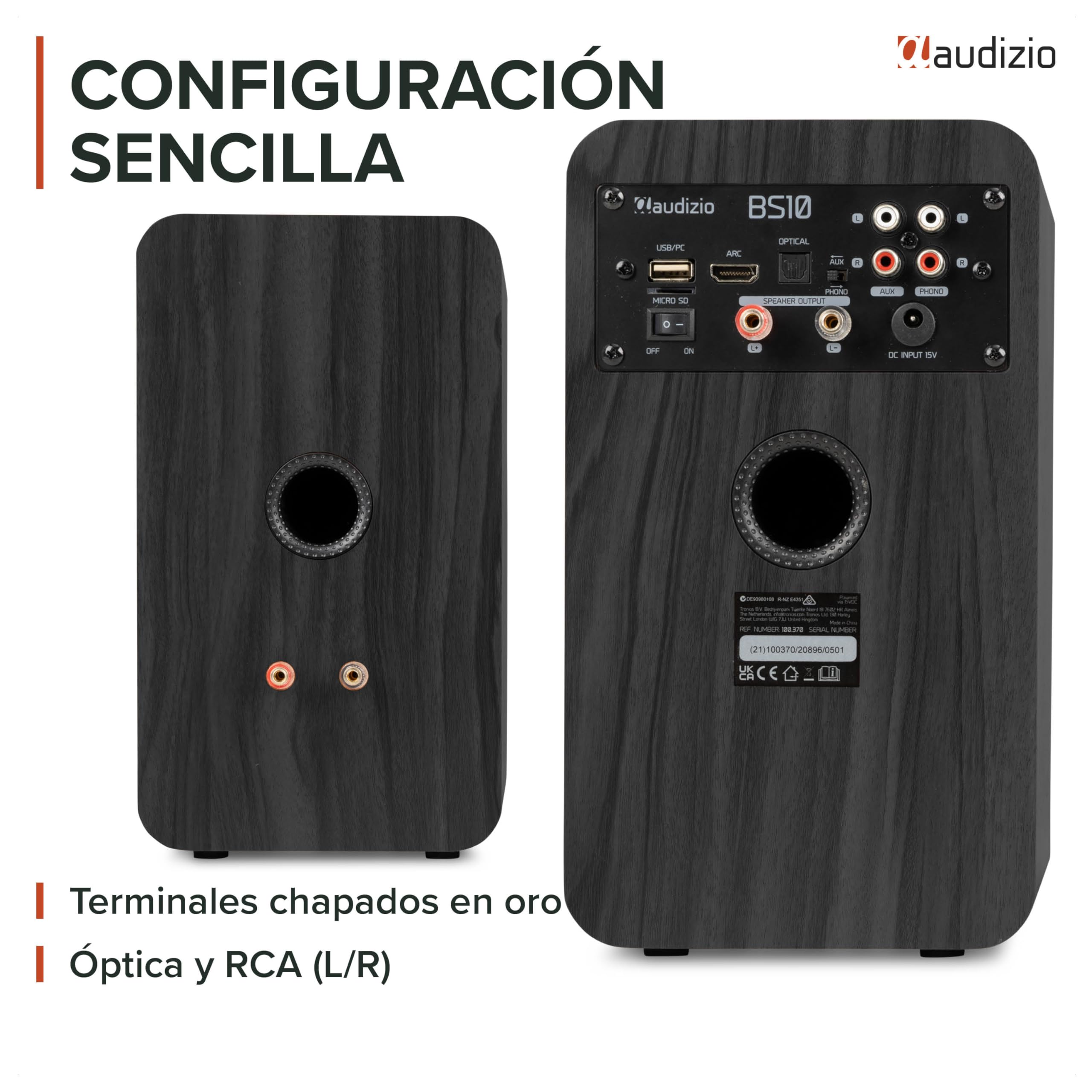 Audizio BS10 – Altavoces Activos de estantería 80W con Bluetooth 5.3, HDMI ARC, RCA, USB y Entrada Phono para Tocadiscos Vinilo, Equipo HiFi para casa, Home Cinema y Ordenador, Color Negro