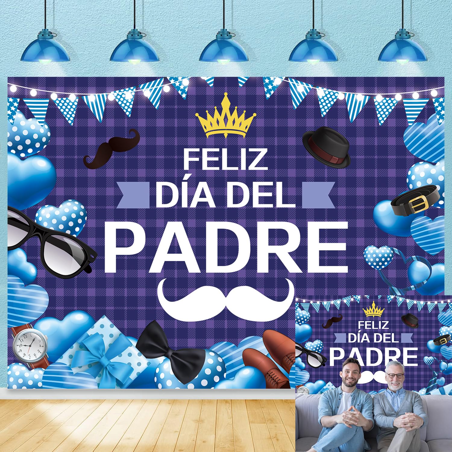 Feliz Dia Del Padre Backdrop 7x5ft Happy Father Day Background for Photography Fathers Day Party Decoration Banner I Love Dad Family Party Supplies (