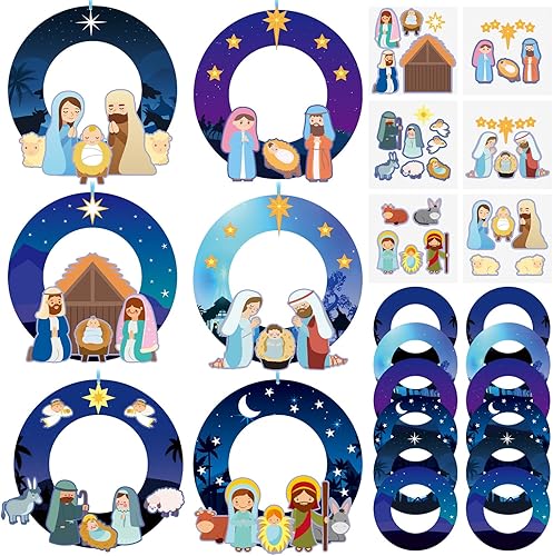Miniatura 7 de Crtiin Kit de 24 piezas de corona de Pascua religiosa para niños, manualidades de Pascua cristianas para niños, haz tu propia artesanía religiosa de