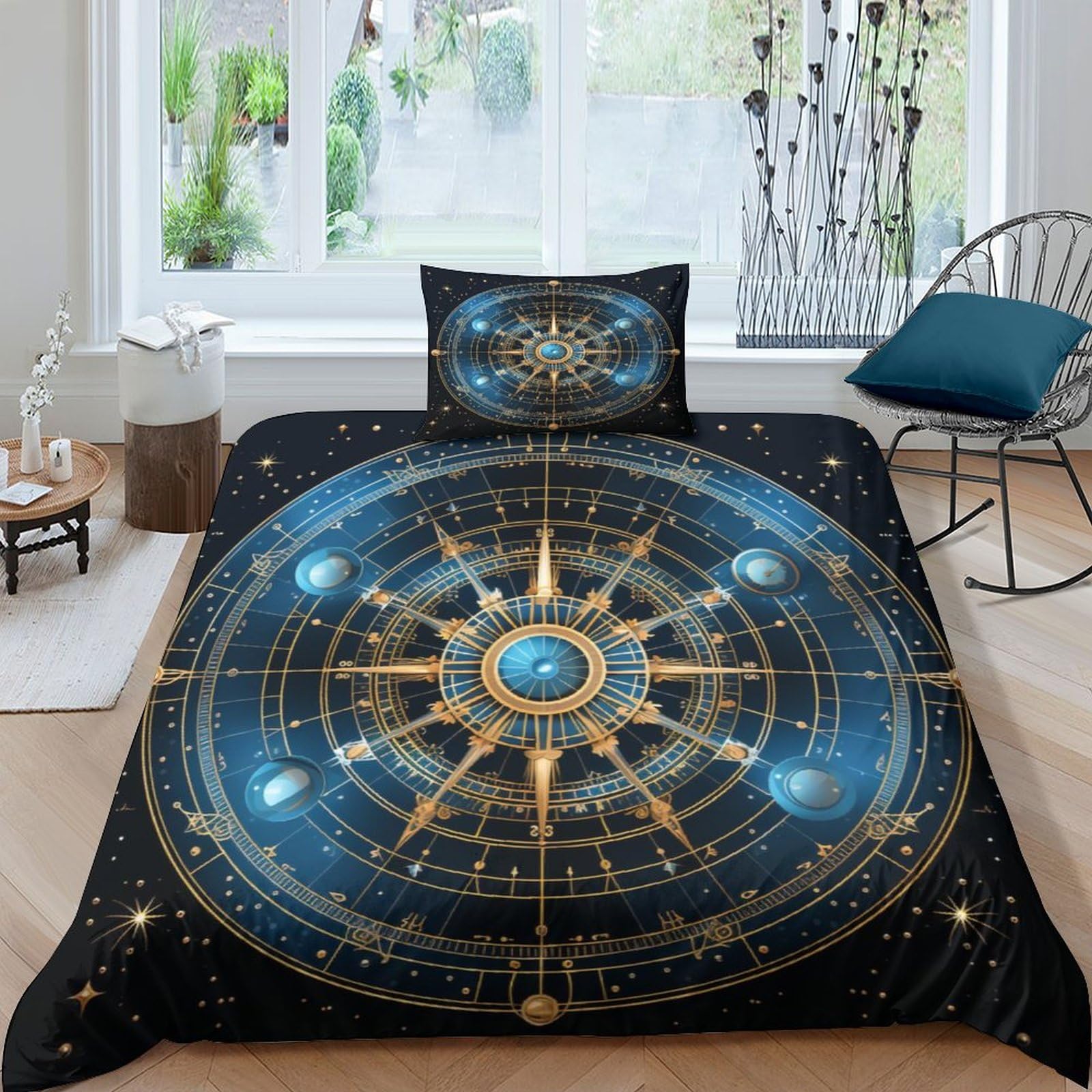 Housse de couette 135x200 cm fermeture éclair lit 1 personne motif astro 3D