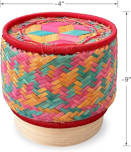 Miniatura 4 de Juego de 4 cestas de bambú para servir arroz pegajoso, 4 piezas de 4 pulgadas de diámetro, recipiente de arroz adhesivo de bambú hecho a mano, apto