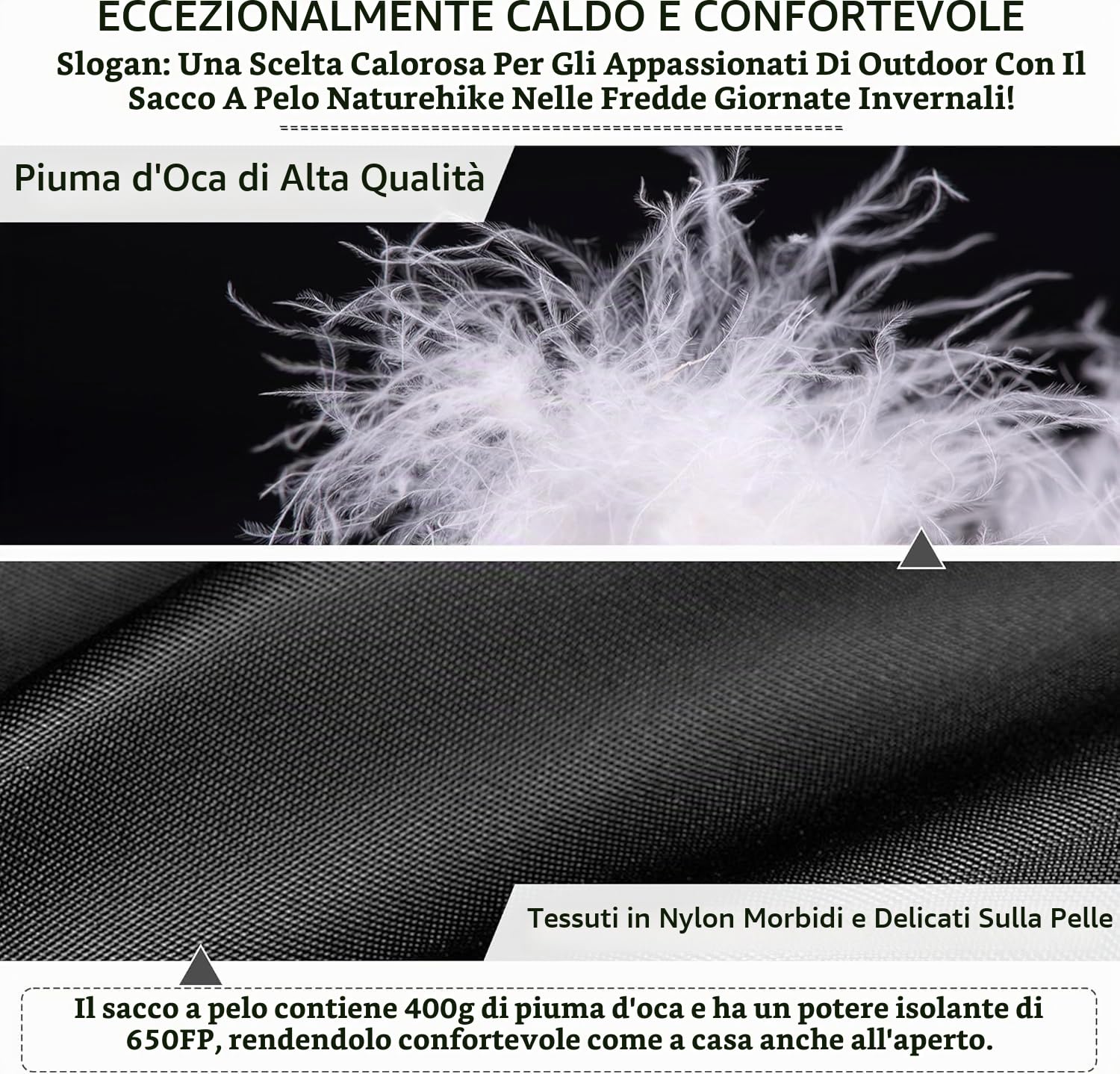 Naturehike Sacco a pelo ultraleggero in piuma da campeggio per adulti 650 FP Fill Power -11℃-6℃ con sacco a compressione impermeabile adatto per escursionismo/campeggio