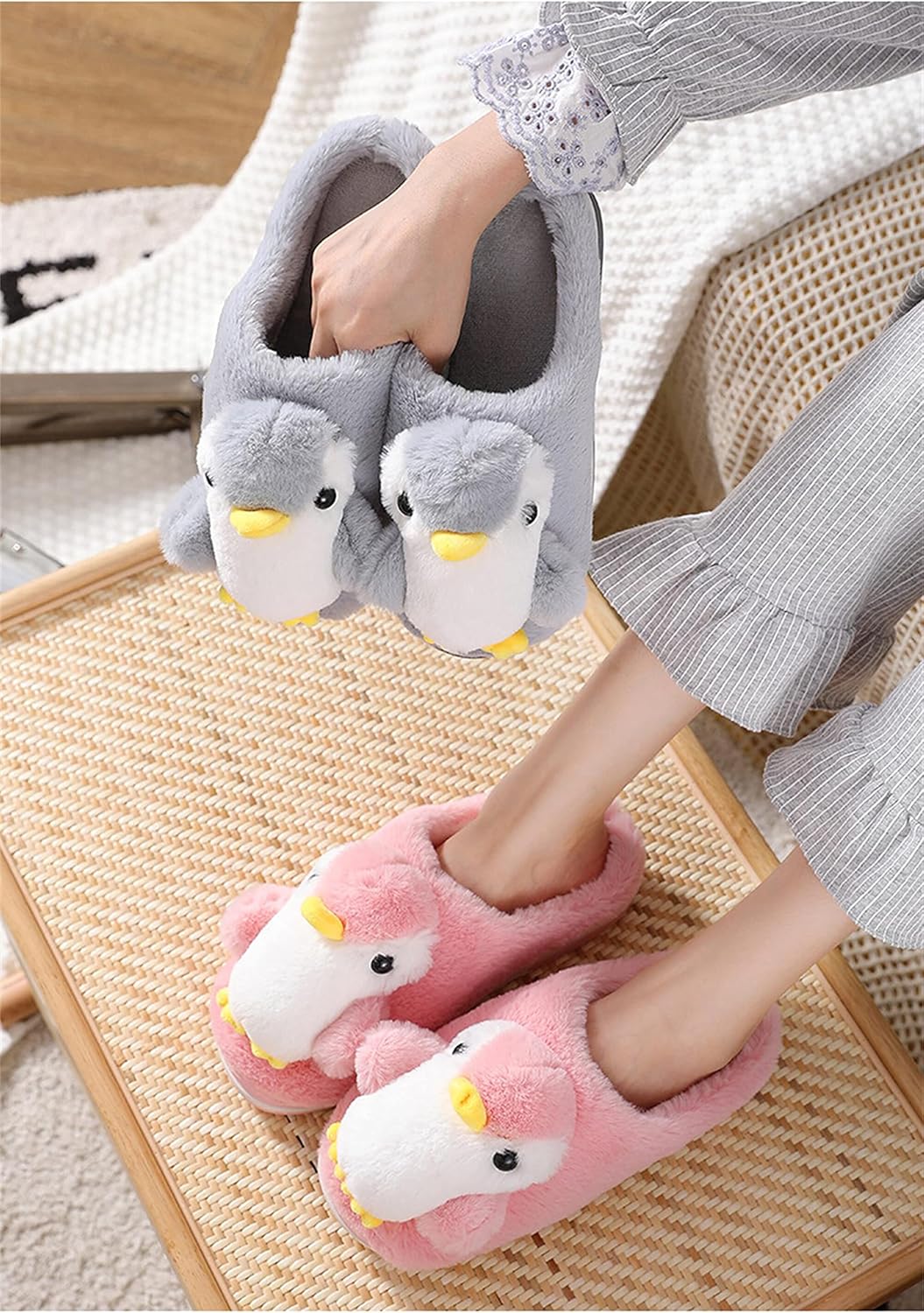 YILANLAN Women's Penguin Plush Warm Animal Home Cute Slippers - Image 2