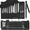 Chefs Knife Roll Bag, Heavy Duty Canvas & Leather Knife Case, Waterproof Knife Case with 10 Slots & 1 Detachable Storage Bag, for Home Kitchen Camping Hiking (Black)