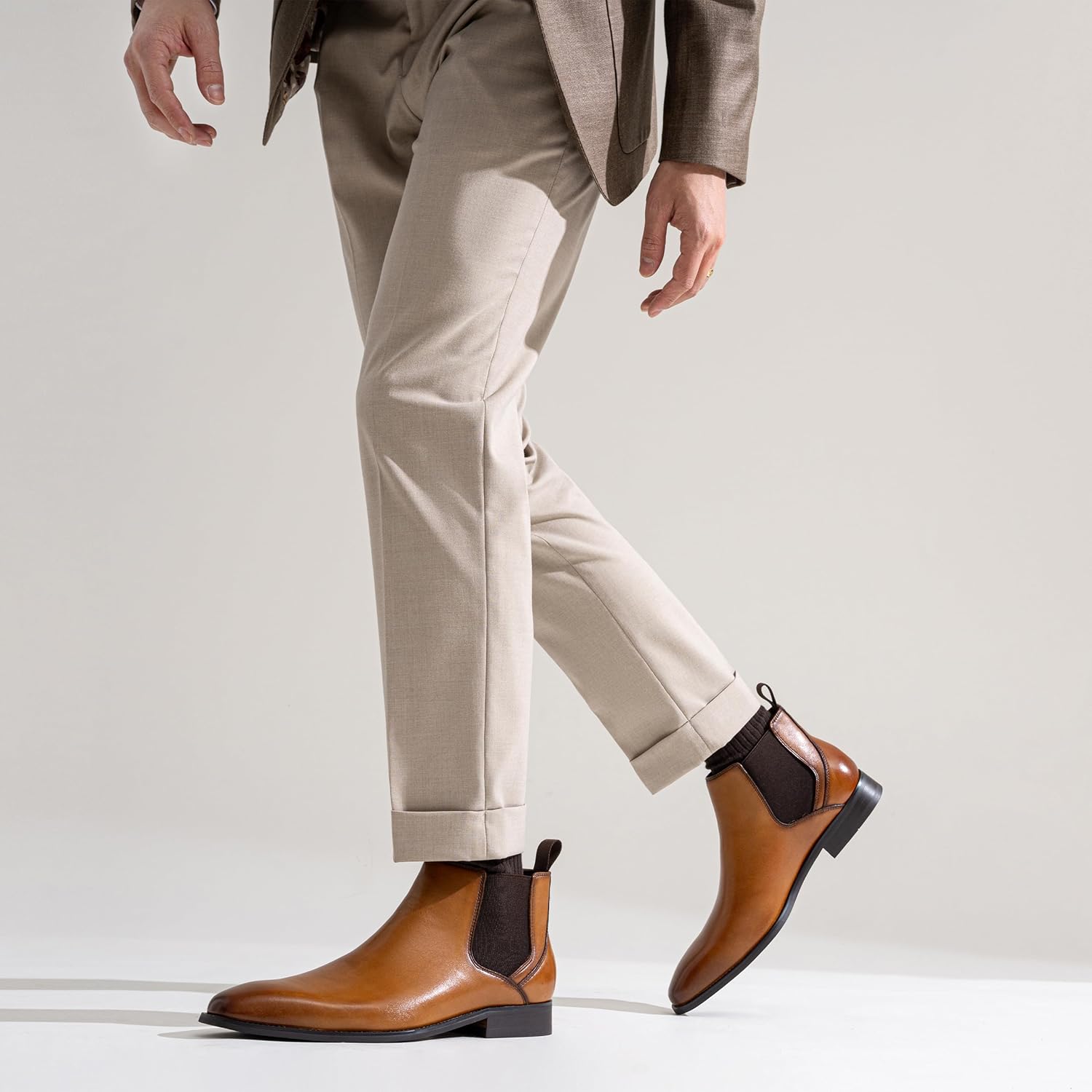 Jousen Men's Chelsea Boots Polished Premium Leather Ankle Dress Boots Classic Retro Slip On Boots for Men - Image 7