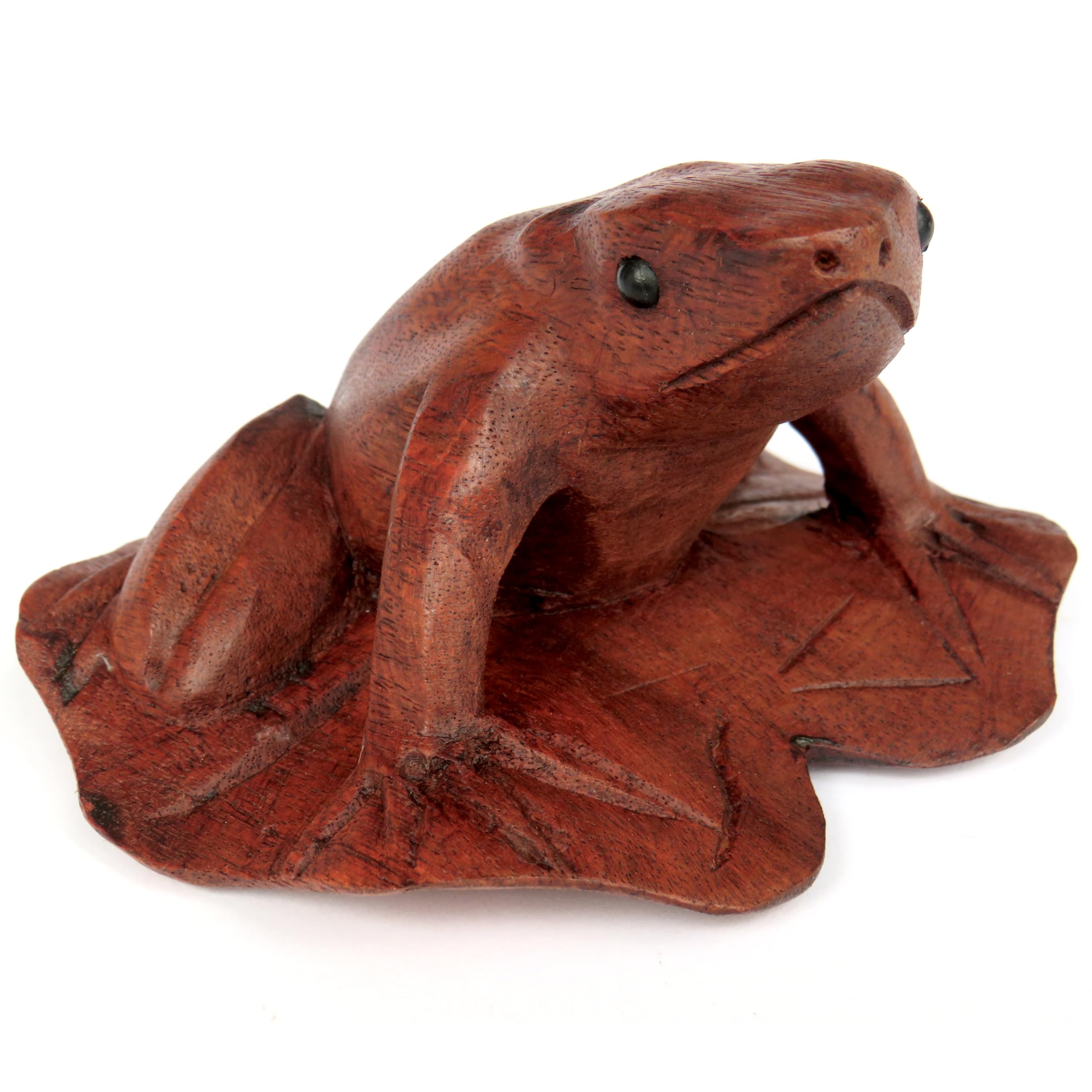 Purity Style Brown Carved Wooden Frog On A Lily Pad/Leaf