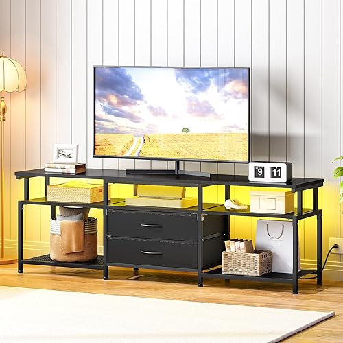Miniatura 11 de HOOBRO Soporte de TV con toma de corriente y luz LED, centro de entretenimiento para televisores de hasta 75 pulgadas, mesa de consola de medios