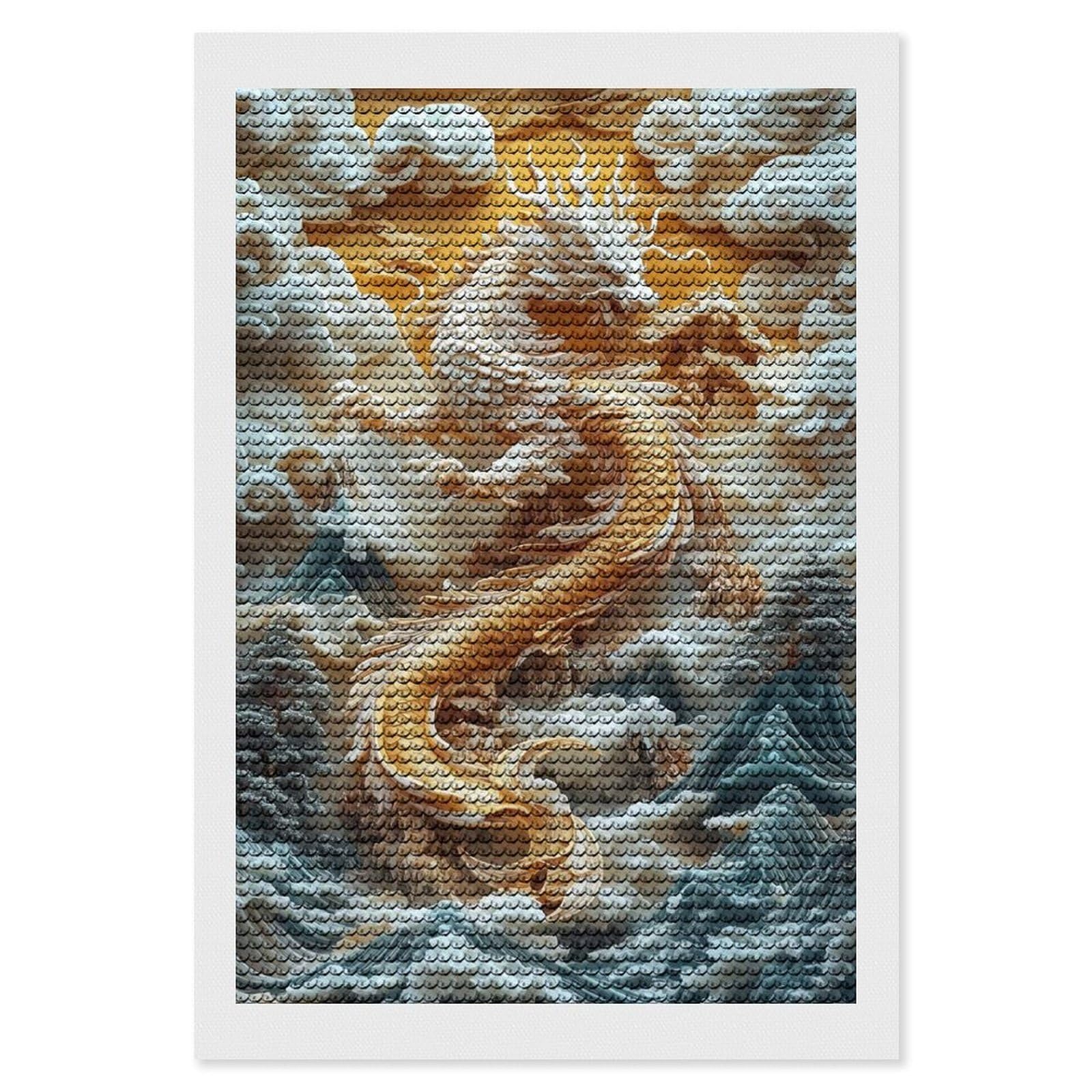 Junmoney Golden Dragon Relief Diamond Art Canvas 8"x12", Full Kit Included, Bedroom Decor, for Beginners, Thoughtful Handmade Gift
