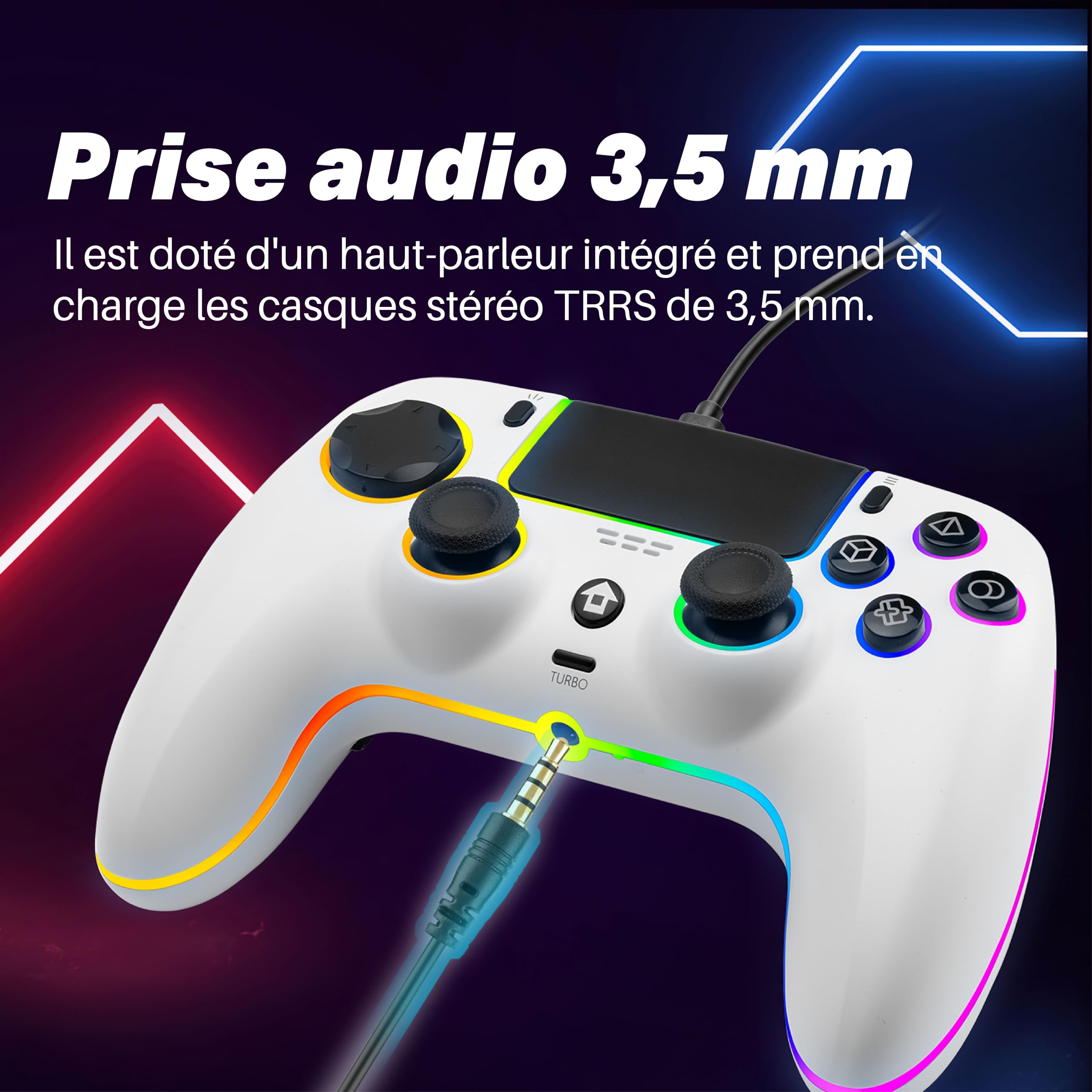 NITHO NOVA Manette Filaire Compatible avec PS5/PC/Android/MAC/Steam Deck, Contrôleur avec Effect Hall, Paddles Programmable, Turbo, Gyroscope à 6 axes, Double Vibration, Éclairage RGB & Prise Casque
