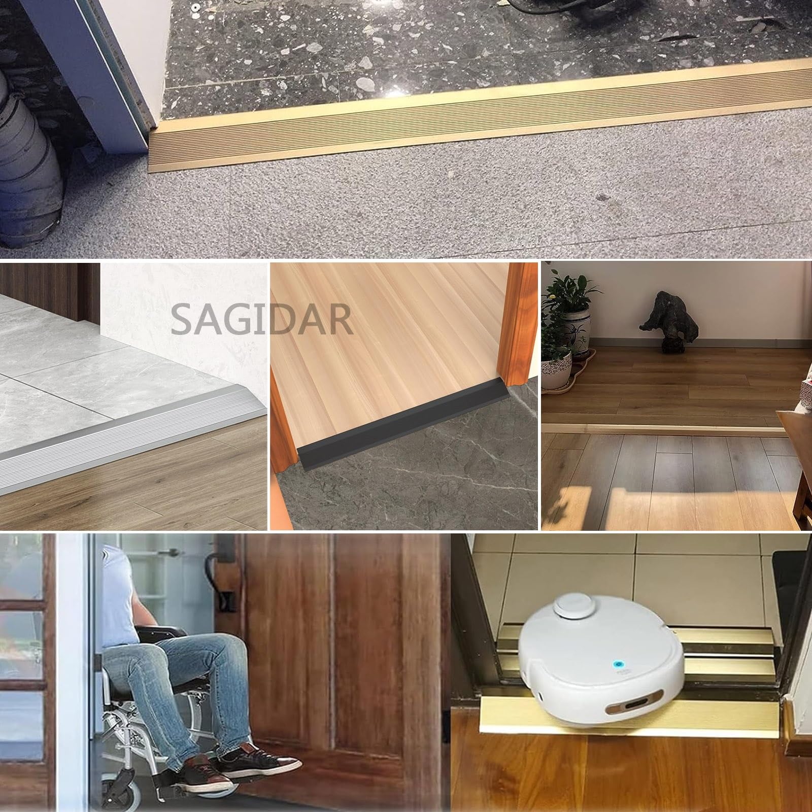 SAGIDAR Barre De Seuil Multiniveau, Bandes De Transition De Seuil, Seuil De Porte Barre, Rail De Transition en Aluminium, Robuste Et Durable, Baguette Recouvrement Large 10cm, Facile À Couper