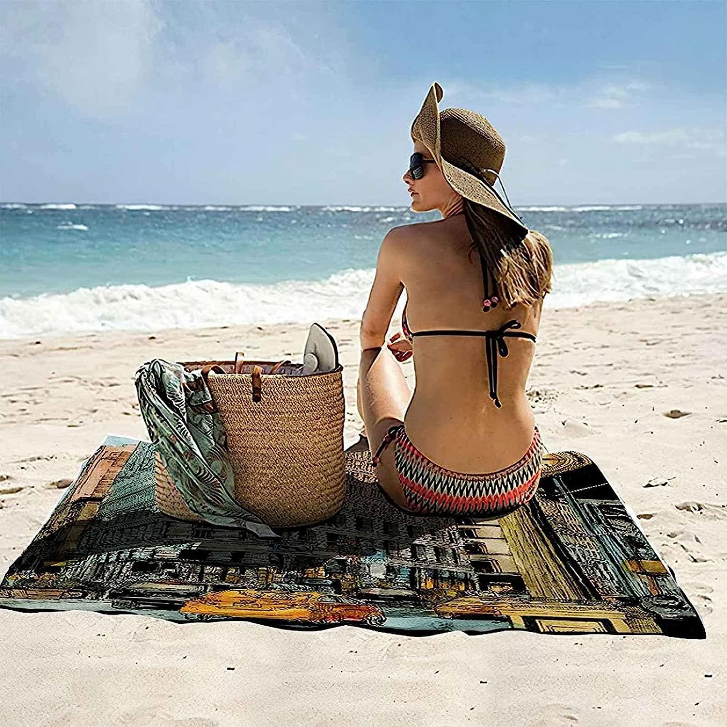 Strandtücher 3D Retro-Stadt XXL 150 X 200 cm Mikrofaser Strandtuch Handtücher Sandfreies Badetuch,Tragbar Duschtuch Saunatuch,Badehandtuch Schnelltrocknend Stranddecke Für Strand Schwimmen -0L5W