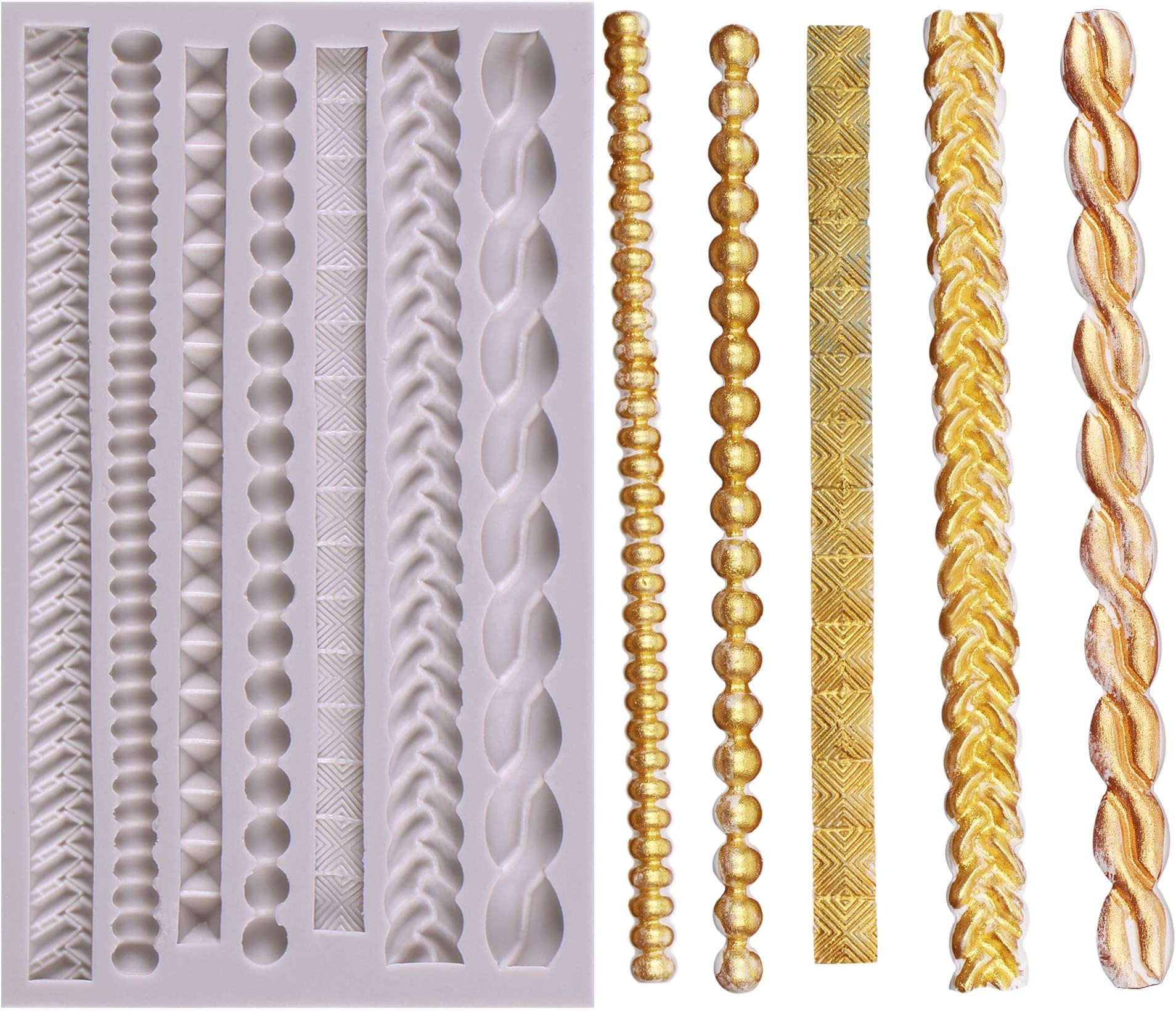 Scroll Lace Fondant Molds, Baroque Chocolate Frame Decor, Clay Frame Relief Mould for Birthday Wedding Cake Decoration Cupcake Topper Pie Crust Candy Resin Clay Furniture Corner Border, Gray