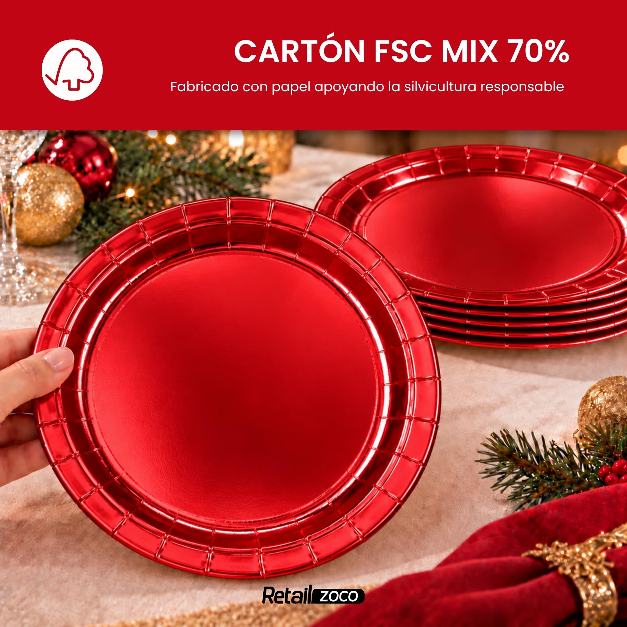Platos de cartón,Platos Desechables cartón, Diseño Rojo, 6 Unidades - imagen 6