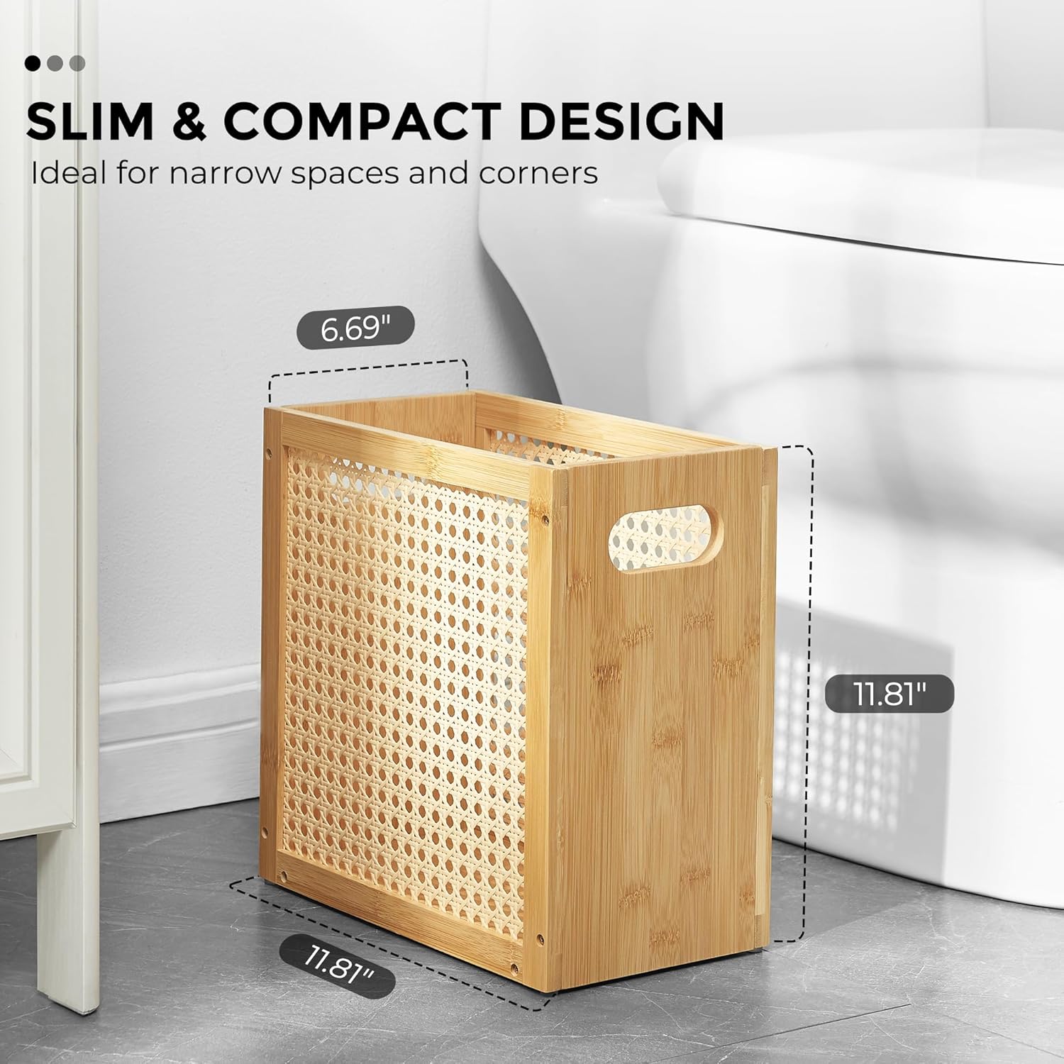 TIOPGHAD Small-Wicker-Waste-Basket-Trash-Can 3 Gallon/11.6 L Bamboo Mini Rattan Wastebasket Garbage Can Trashcan Wood Trash bin for Bathroom Office Living Room(Natural)