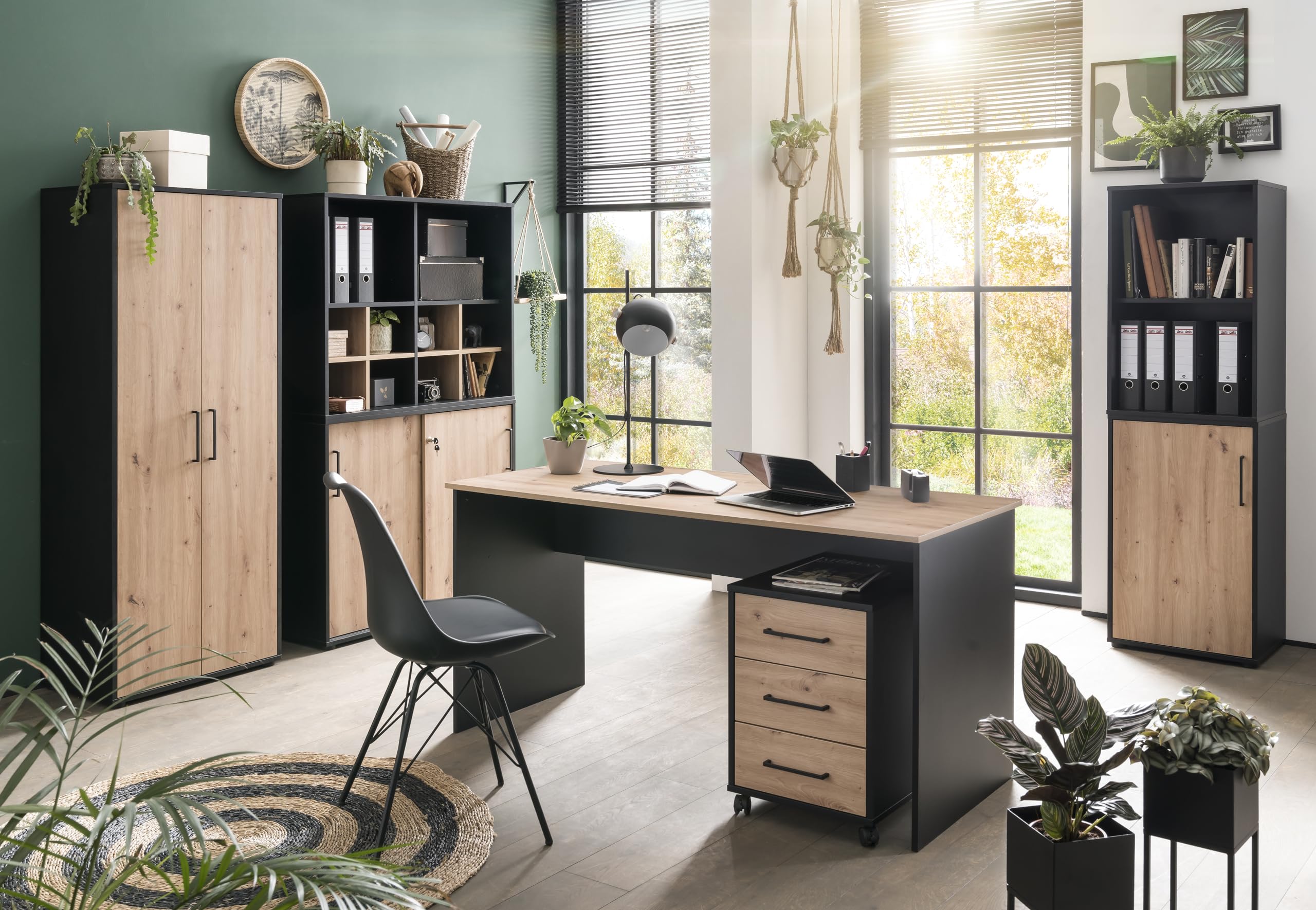 Schildmeyer Aktenschrank Aino 701866, Artisan Eiche Dekor/schwarz matt, 65 x 41 x 163,6 cm