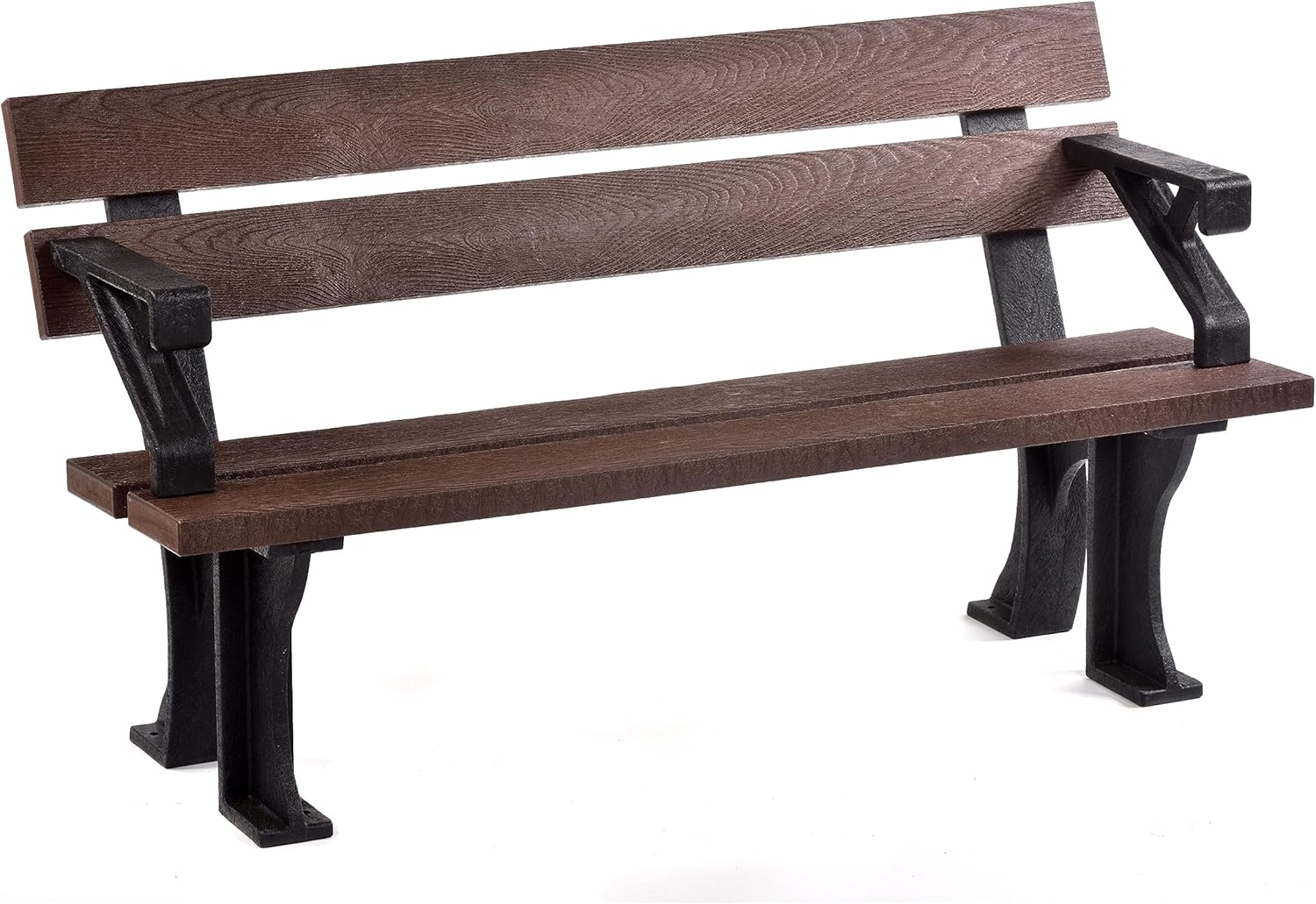 BrackenStyle Recycled Plastic Bench With Arms – Durable Commercial Grade Seat – 3 Person (Brown and Black)