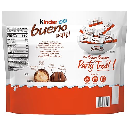 Miniatura 2 de Kinder Bueno Mini, paquete de fiesta de 125 unidades, chocolate con leche y crema de avellanas, barras de chocolate envueltas individualmente, 23.8
