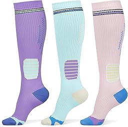 Queenshin 3 Pairs Compression Socks for Women & Men Knee High Support Socks for Flight Travel Running Cycling Nurse Gifts