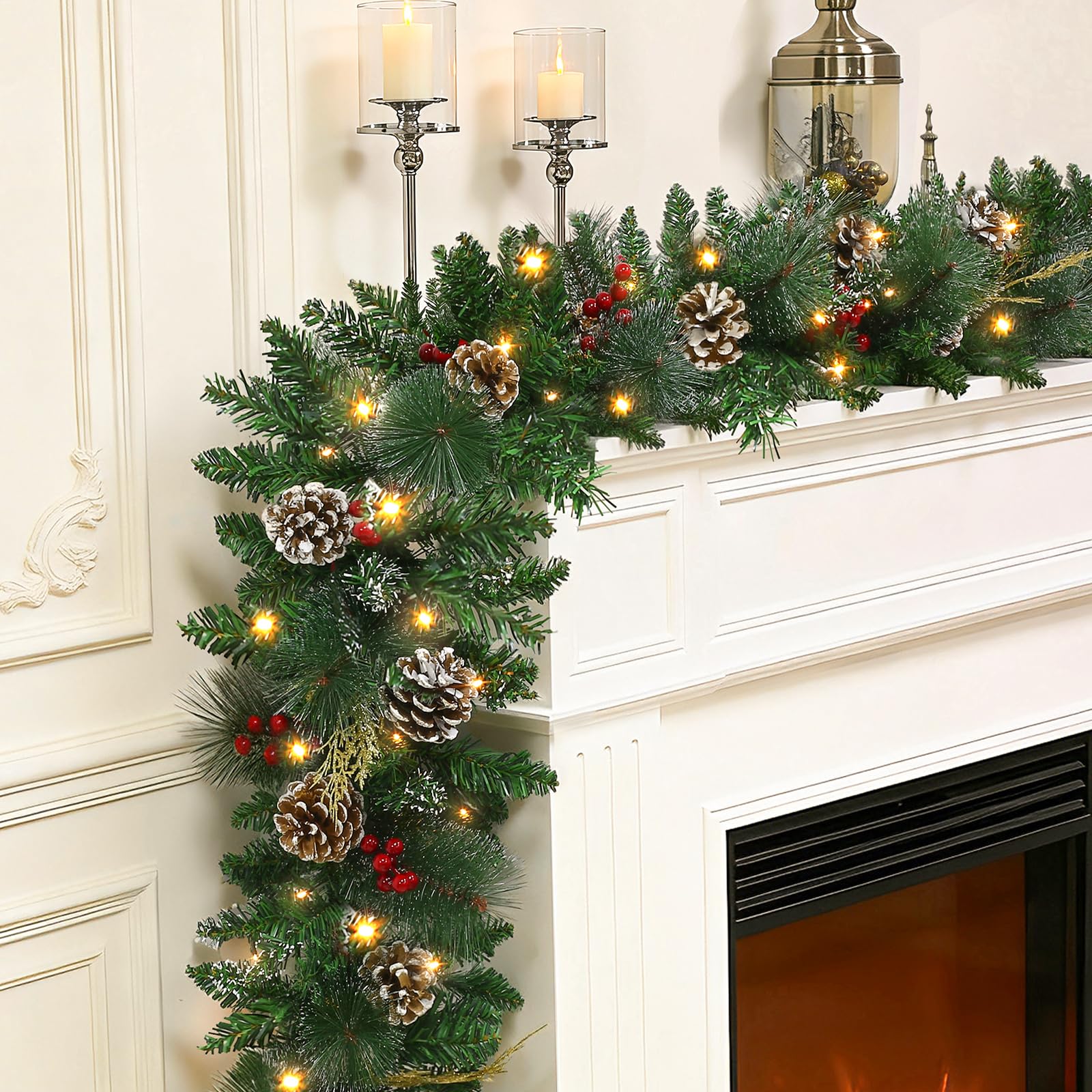Guirlande de Noël 2,7 m lumineuse à piles pour rampe escalier