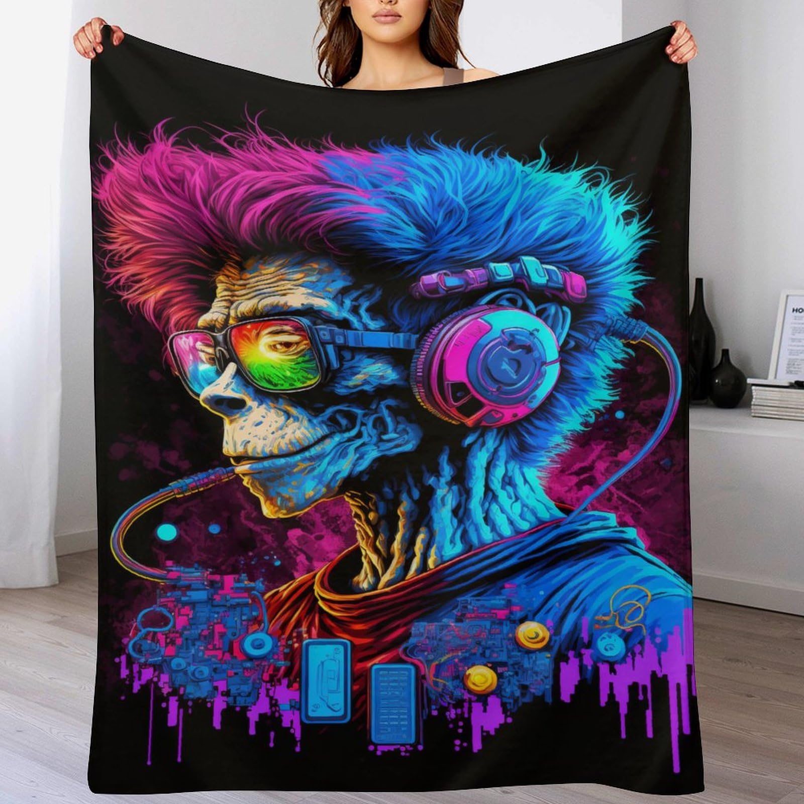 Couverture polaire musicien coloré grand plaid canapé lit chaud