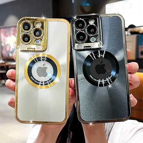 Miniatura 2 de MZELQ Funda magnética chapada para iPhone 14 Pro Max, compatible con MagSafe, vista del logotipo, protección de cámara elegante de lujo, protector