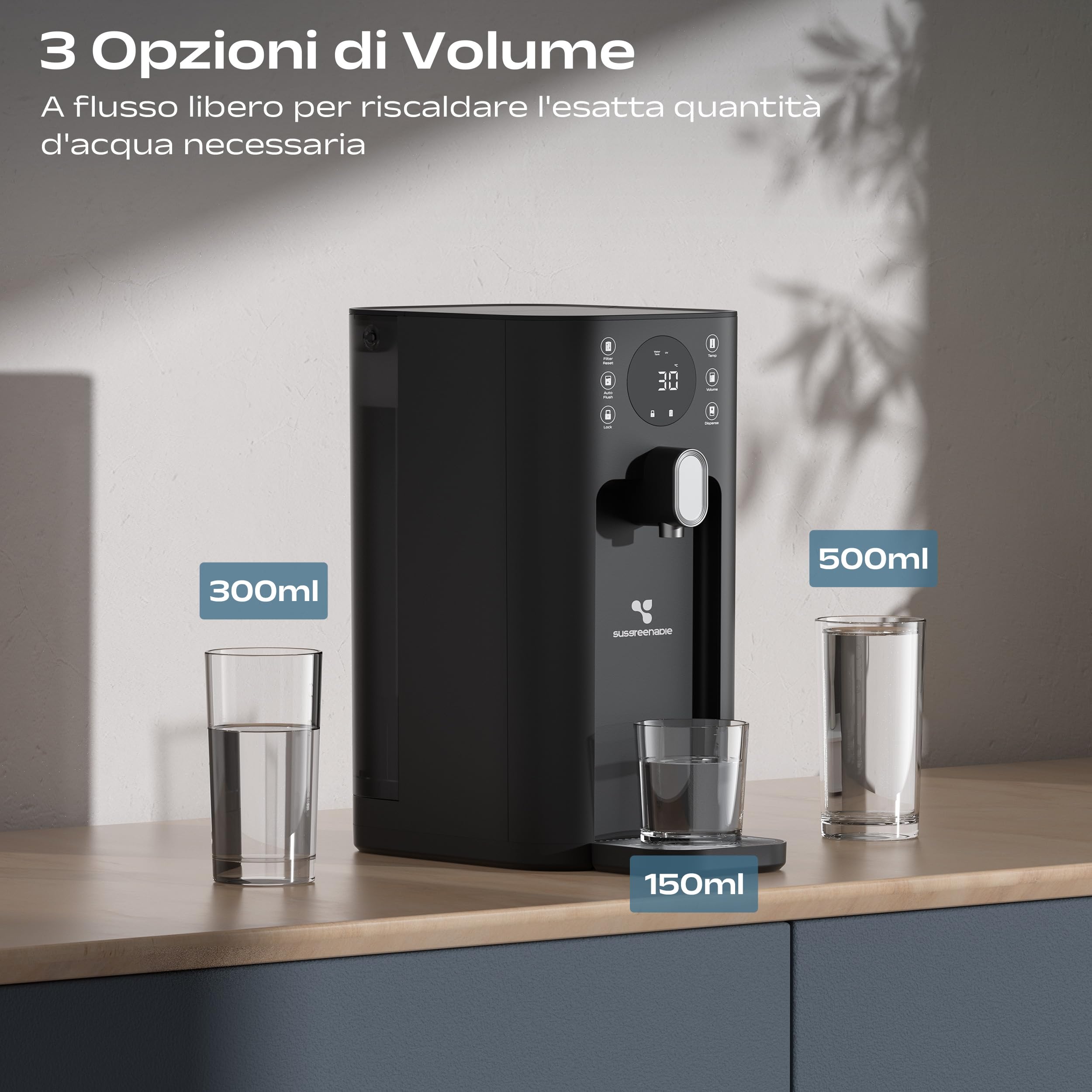 CIARRA X SusGreenable Depuratore Acqua a Osmosi Inversa da Tavolo, Acqua Calda Istantanea 3s, Filtro RO 4 Stadi, Serbatoio 4.3L, 4 Temperature, Display TDS, Senza Installazione