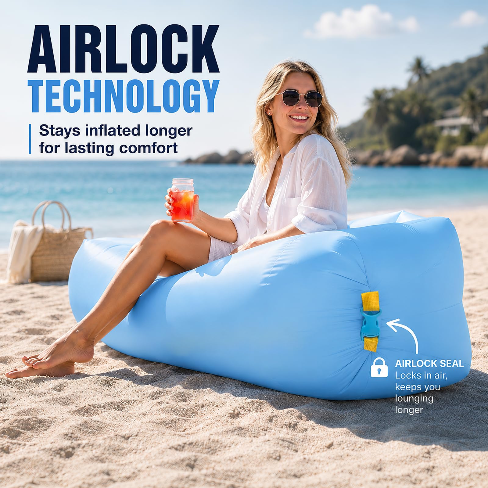 Canapé Gonflable, Fauteuil Plage Gonflable, Canapé Camping Gonflable, Canapégonflable Portable, Lounge BedGonflable, Pouf Gonflable, Clic Clac pour Plage, Voyages, Camping, Pique-Niques